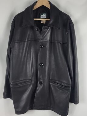Roots Vintage Leather Jacket Coat Black Made in Canada